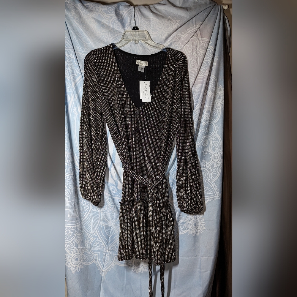 NWT L*Space Morgan Dress Long Sleeve Black/Metallic Small